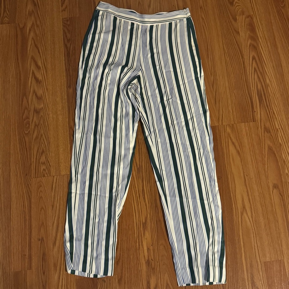Tory Burch Striped Green and White Women Pants Size 2 NWOT Preppy‎ Work Designer